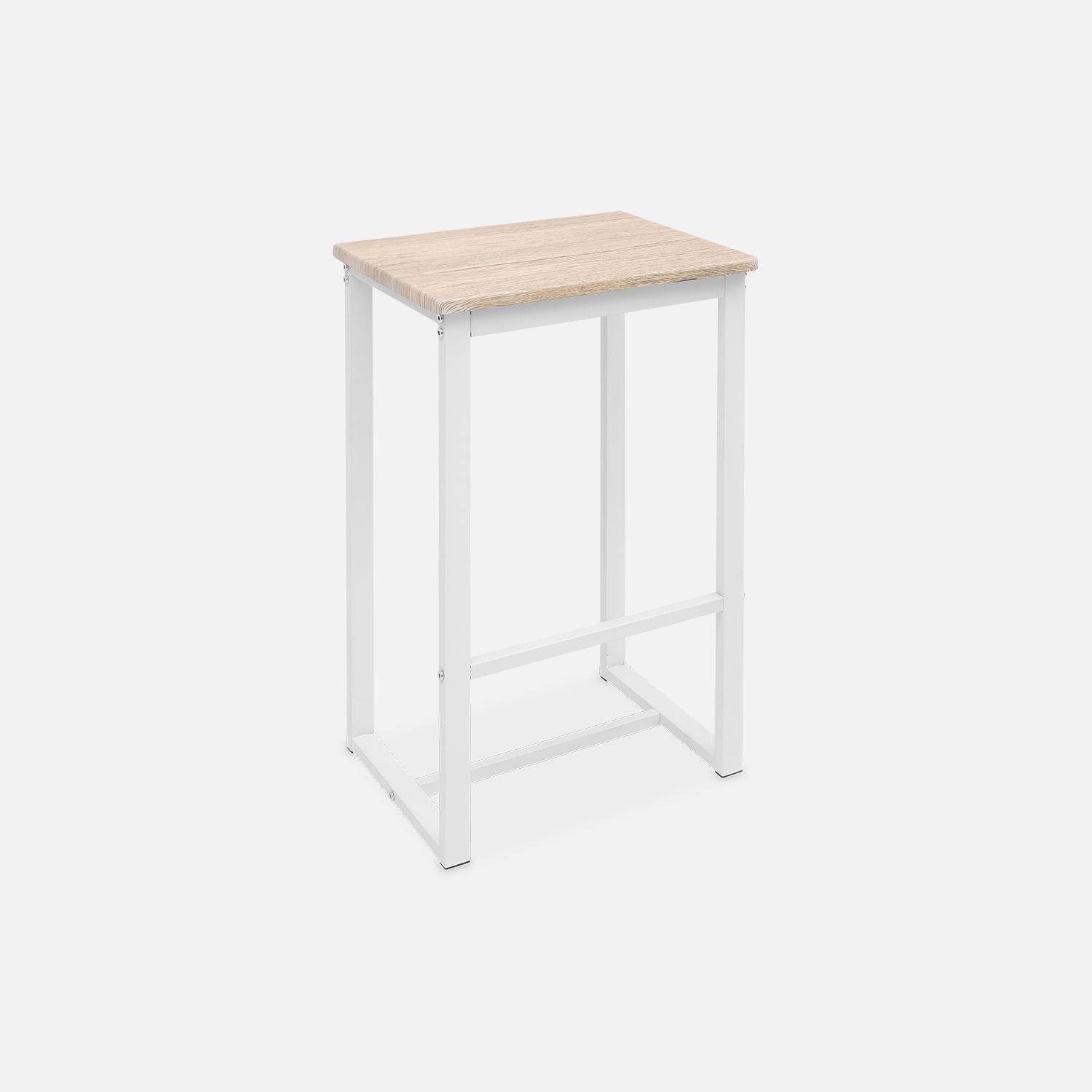 Set table haute rectangulaire LOFT avec 4 tabourets de bar, acier et décor bois, encastrable, design Photo4