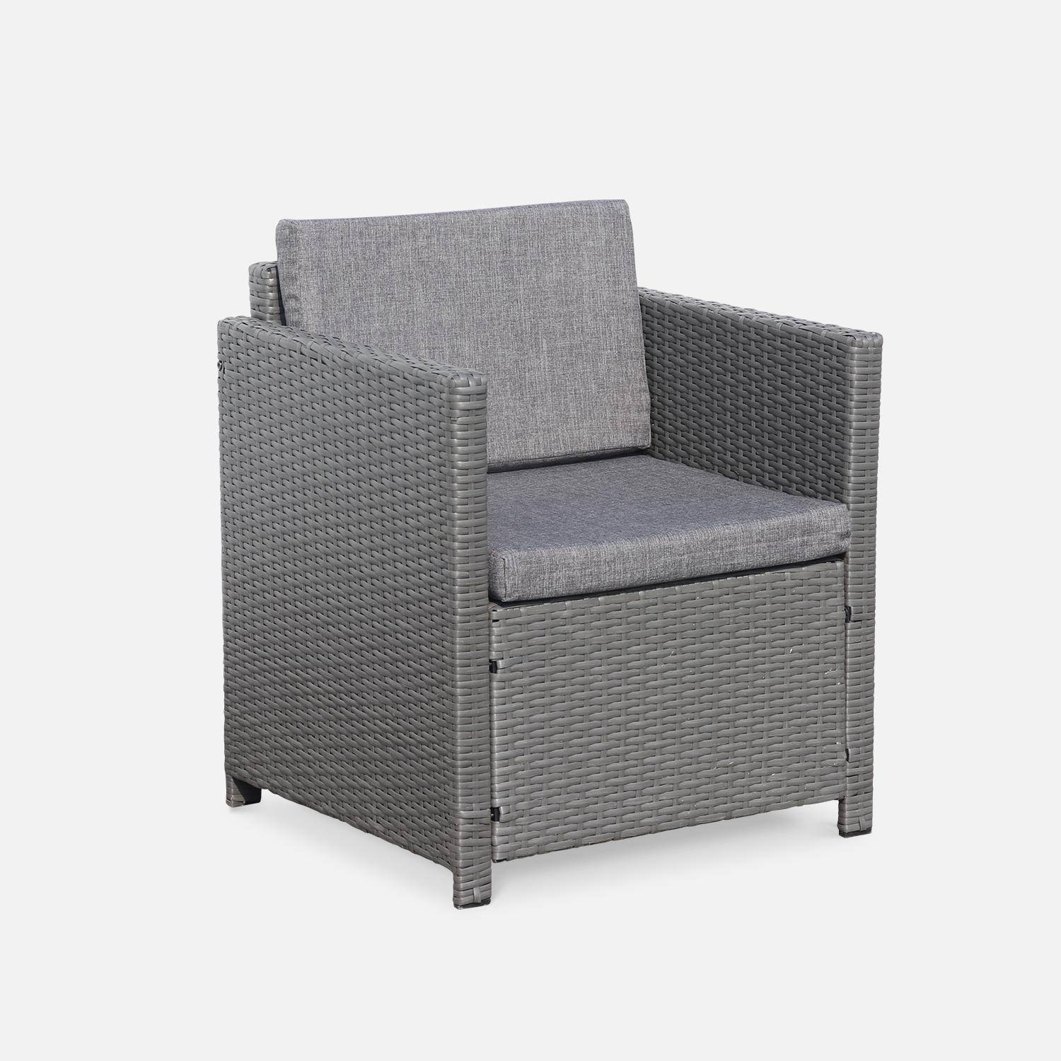 Wicker loungeset - 4 plaatsen - 1 bank, 2 fauteuils, een lage tafel, grijs Photo4