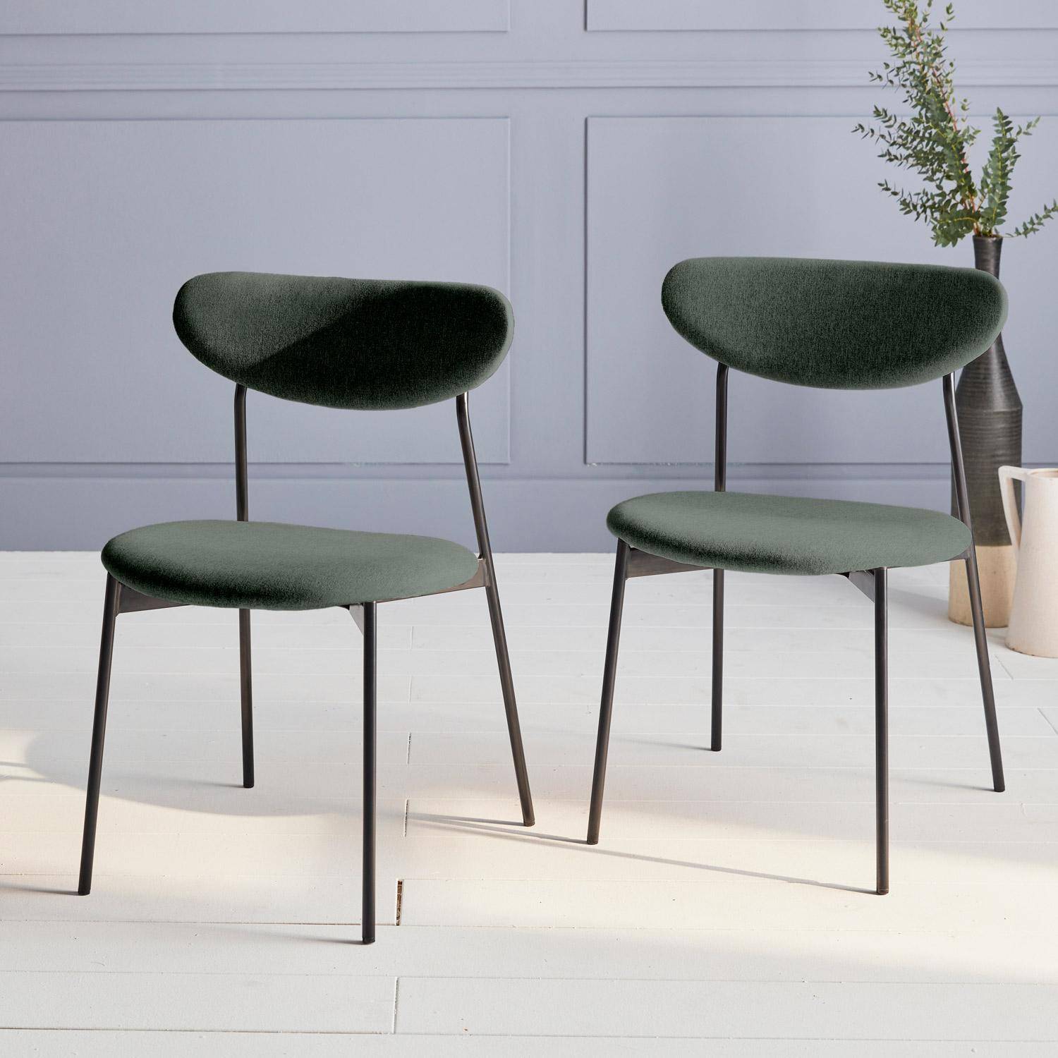 Set van 2 stoelen, Scandinavisch en vintage, stalen poten, groen Photo1