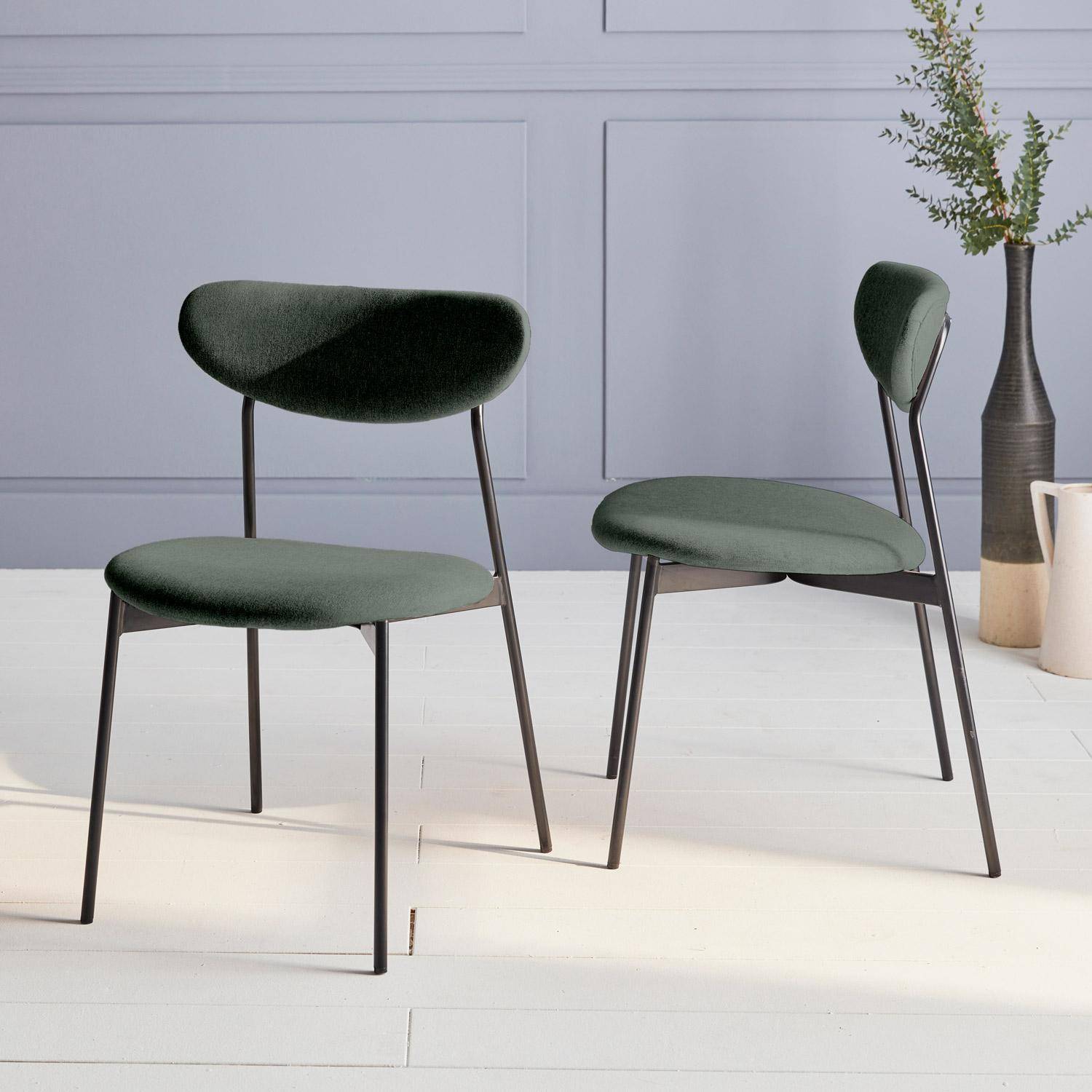 Set van 2 stoelen, Scandinavisch en vintage, stalen poten, groen Photo2