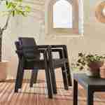 Salon de jardin 4 places - Emily -  résine plastique injectée Graphite, sans coussins, deux fauteuils empilables, un canapé, une table basse Photo2