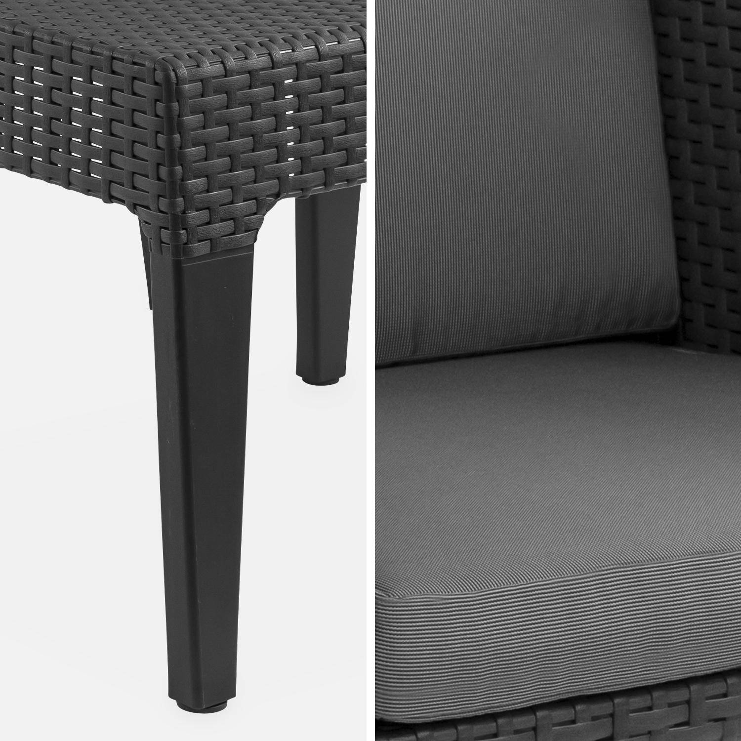 Gartenmöbel aus gespritztem Kunststoffharz in Rattanoptik - Columbia - Graphit, graue Kissen - 2 Sitze, zwei Sessel, ein Couchtisch, abnehmbare Kissen Photo4