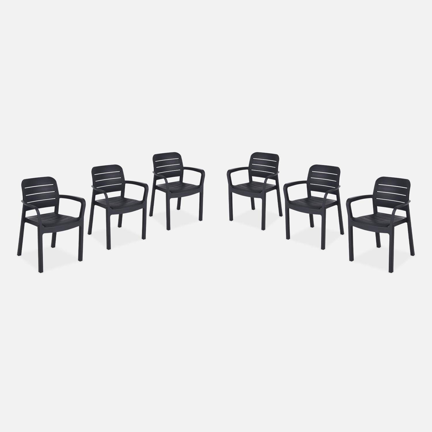 6 fauteuils de jardin en résine plastique injectée, Graphite - Tisara Photo1