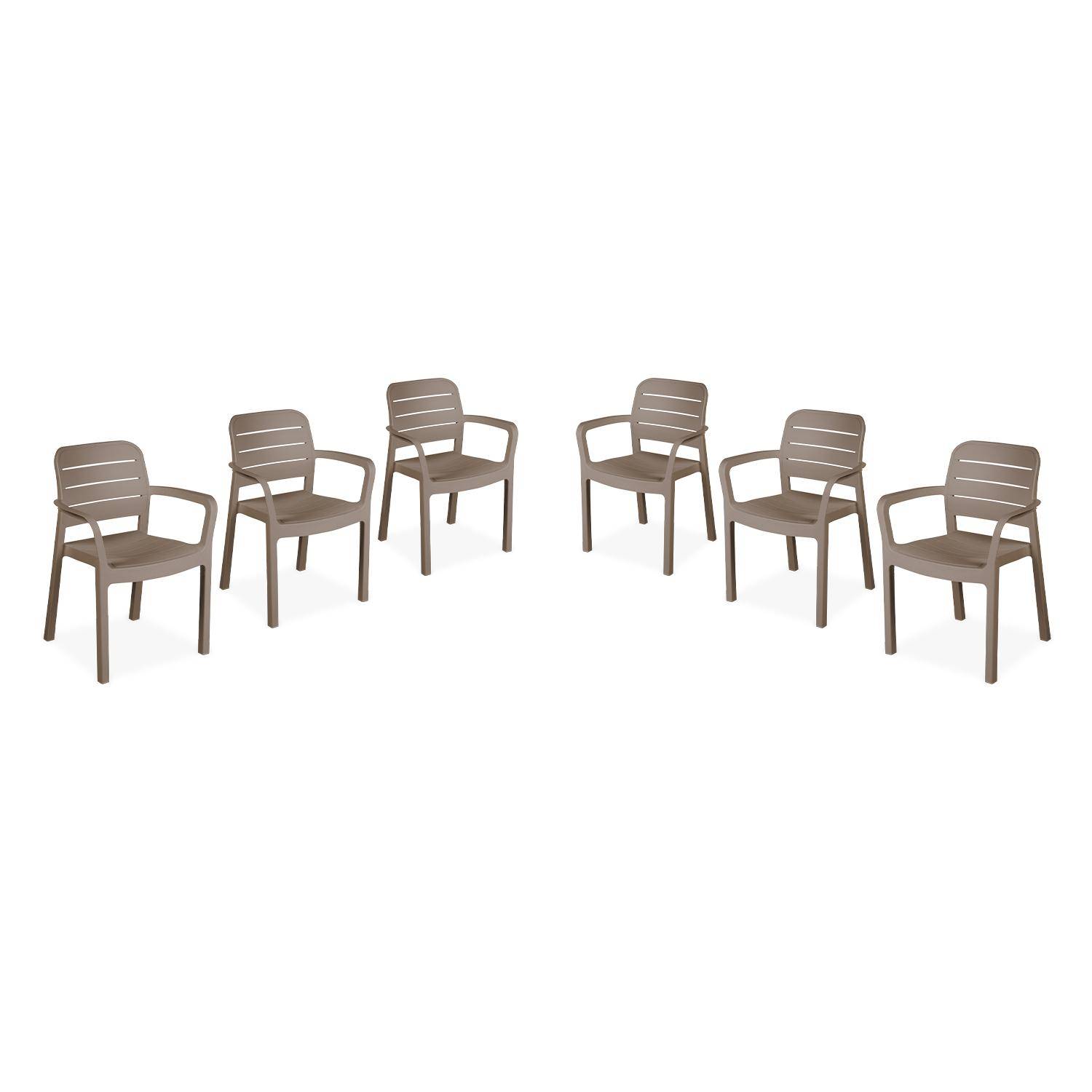 6 Gartenstühle aus gespritztem Kunststoffharz, Cappuccino - Tisara Photo1