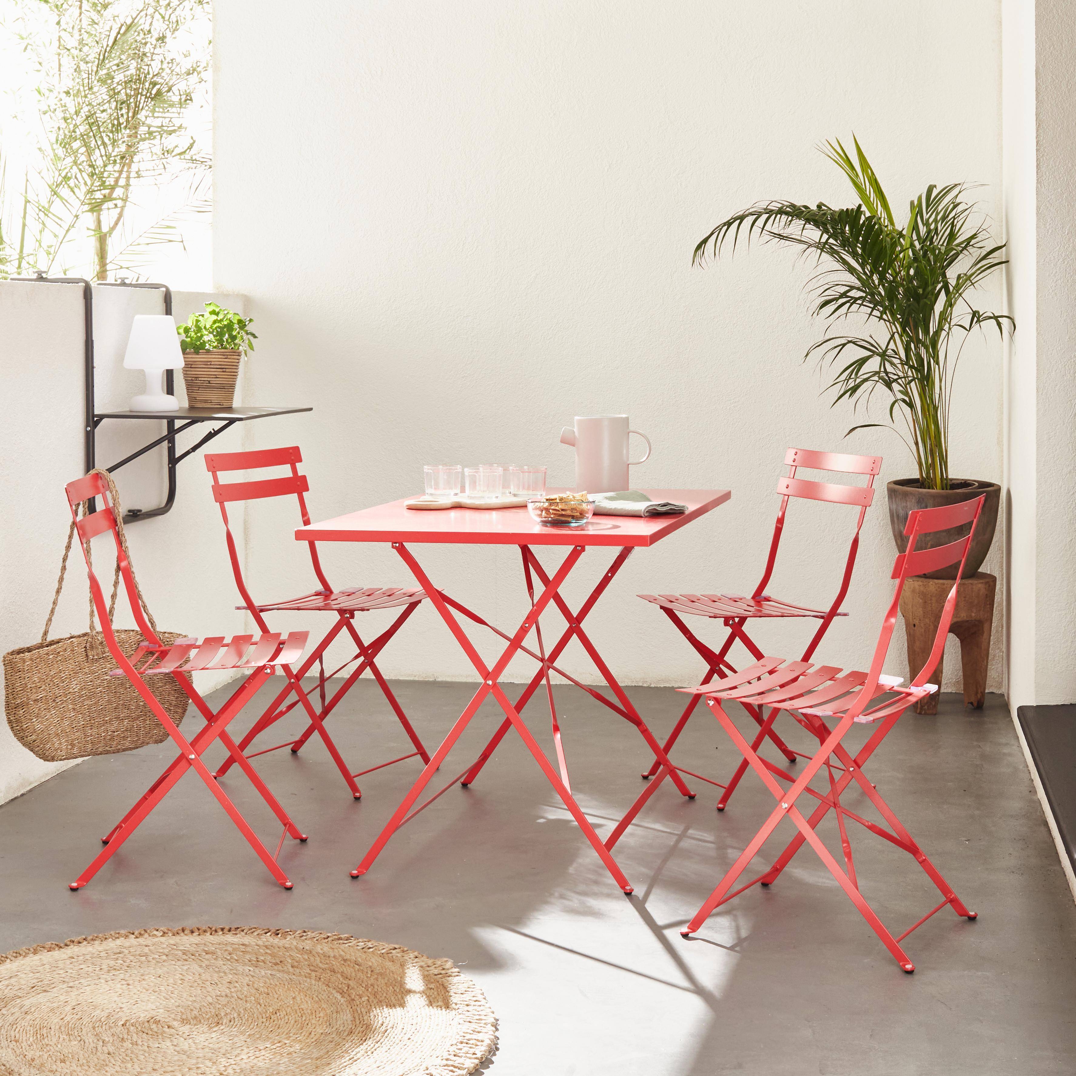 Tavolo da giardino, bar bistrot, pieghevole - modello: Emilia, rettangolare, colore: Rosso Lampone - Tavolo, dimensioni: 110x70cm, con quattro sedie pieghevoli, acciaio termolaccato Photo1