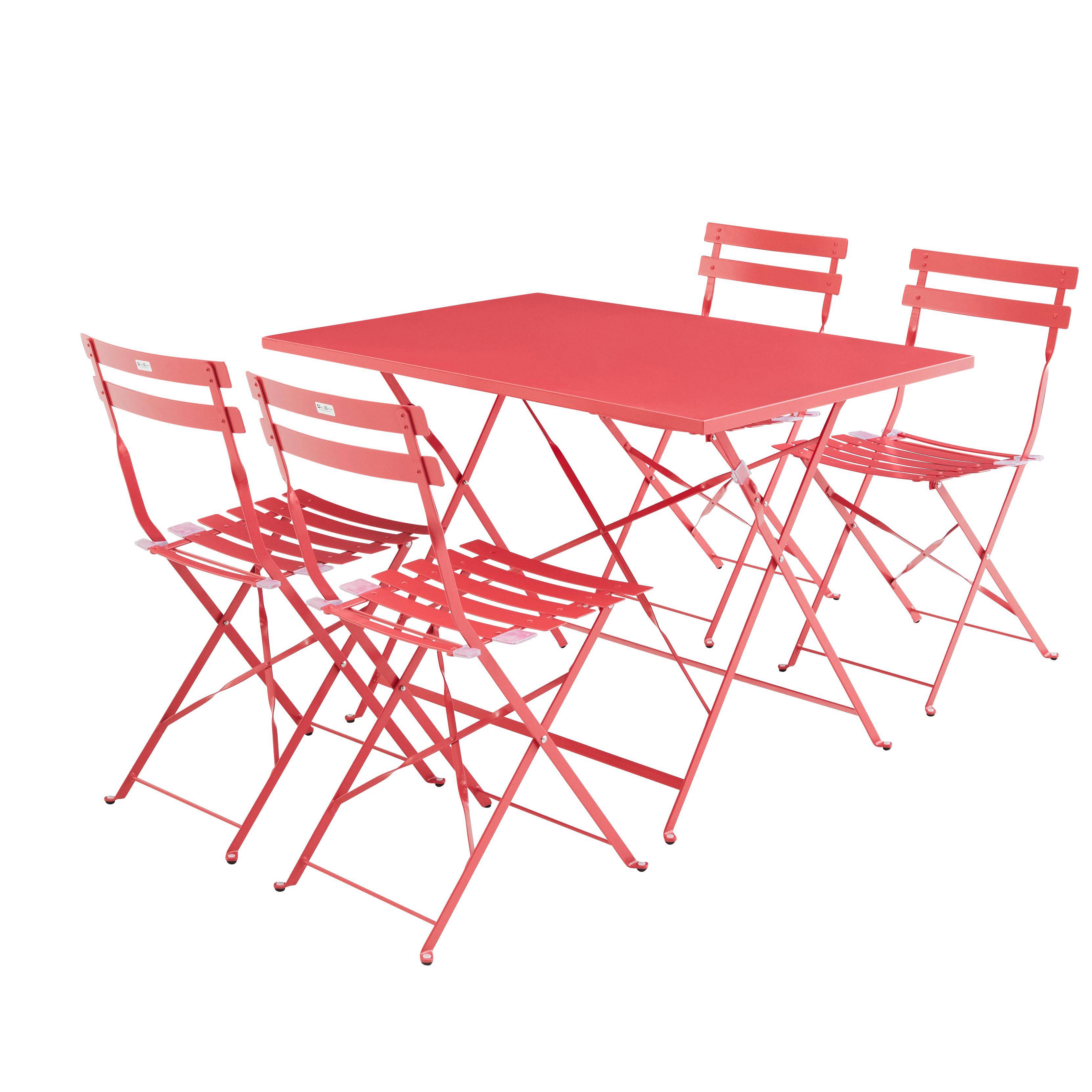 Tavolo da giardino, bar bistrot, pieghevole - modello: Emilia, rettangolare, colore: Rosso Lampone - Tavolo, dimensioni: 110x70cm, con quattro sedie pieghevoli, acciaio termolaccato Photo2
