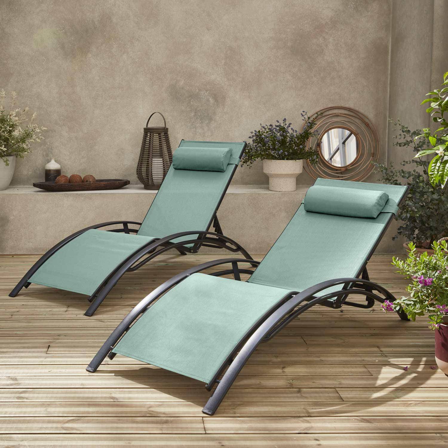 Sonnenliegen-Duo aus Aluminium - Louisa grüngrau - Liegestühle aus Aluminium und Textilene Photo1