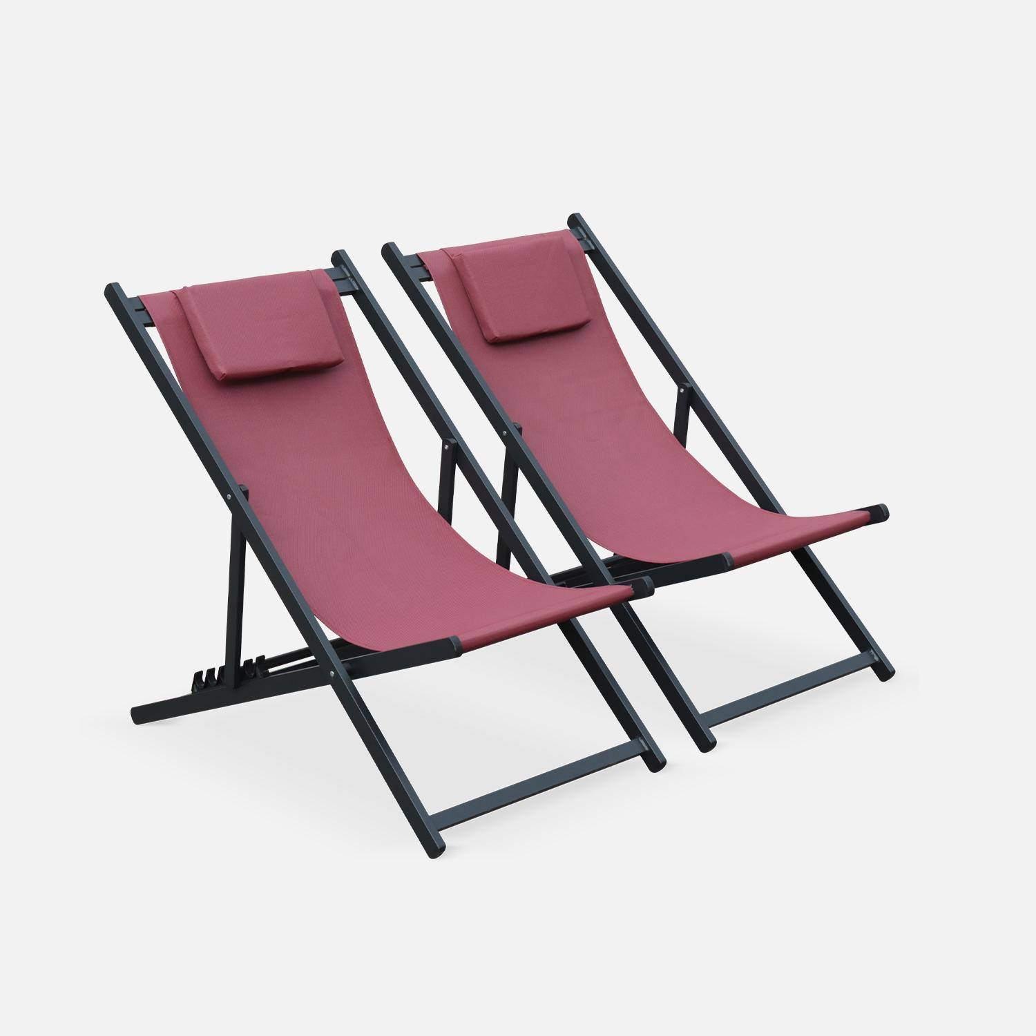 Gaia - Set van 2 ligstoelen van aluminium en textilene, verstelbare rugleuning en hoofdsteun Photo6