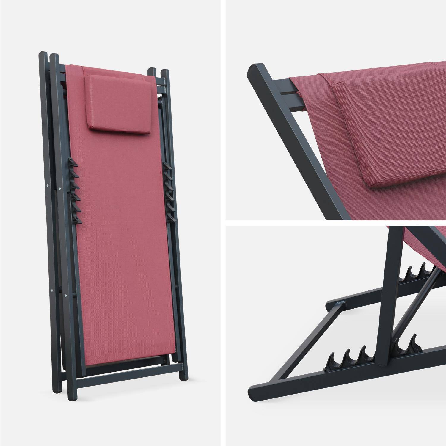 Gaia - Set van 2 ligstoelen van aluminium en textilene, verstelbare rugleuning en hoofdsteun Photo9