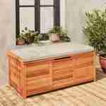 Coffre de jardin 200L en bois - Caja beige - 125x60cm rangement coussins avec 2 vérins et poignées Photo1