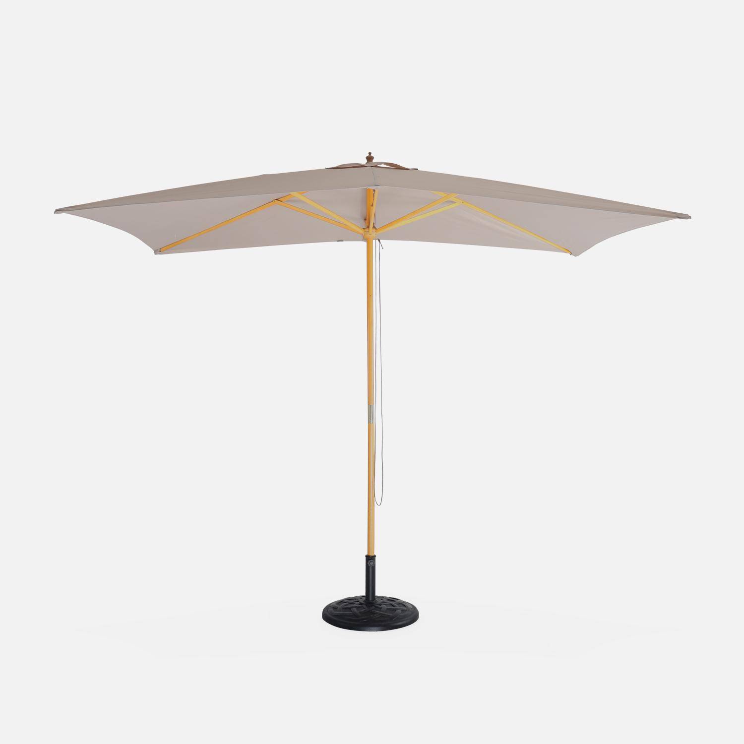 Rechthoekige houten parasol 2x3m, centrale houten mast, handmatig openingssysteem, katrol Photo2
