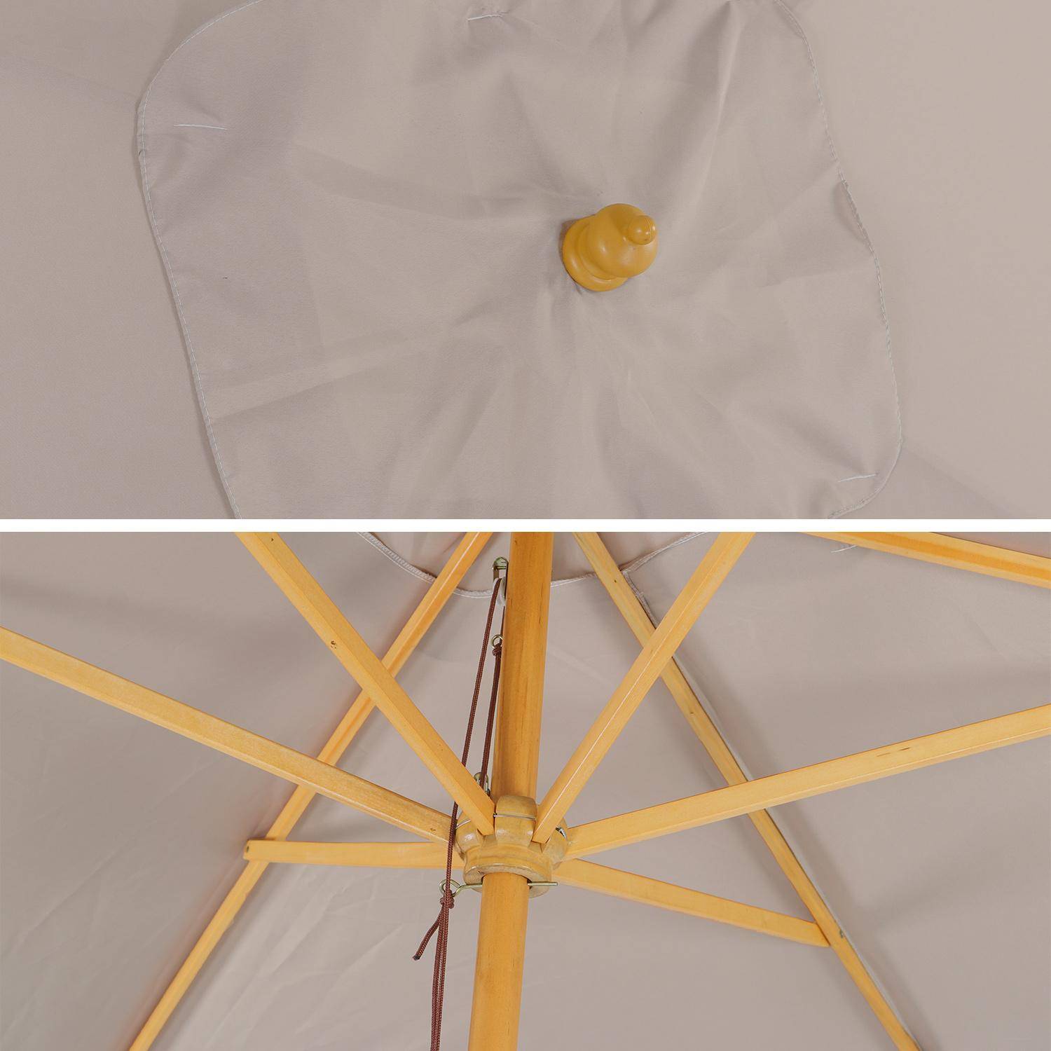 Ombrellone dritto, forma rettangolare, in legno, dimensioni: 2x3m - modello: Cabourg, colore: Beige - palo centrale in legno, sistema di apertura manuale Photo4