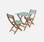 Conjunto de jardim de madeira Bistro 60x60cm - Barcelona - verde cinza, mesa dobrável bicolor quadrada 2 cadeiras dobráveis