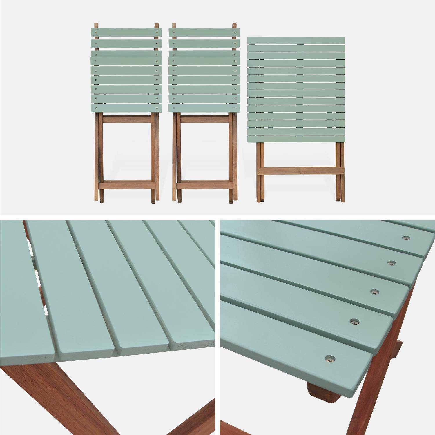 Tavolo da giardino bistrot in legno 60x60cm - Barcelona Legno/Verde grigio - pieghevole, bicolore, quadrato, in legno acacia con 2 sedie pieghevoli Photo4
