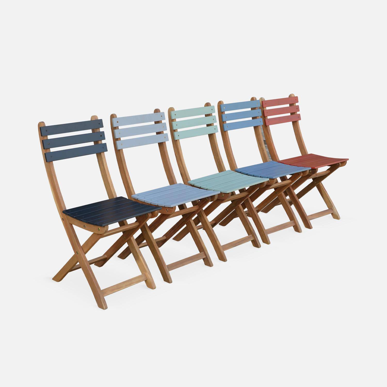 Conjunto de jardim de madeira Bistro 60x60cm - Barcelona - verde cinza, mesa dobrável bicolor quadrada com 2 cadeiras dobráveis, acácia Photo5