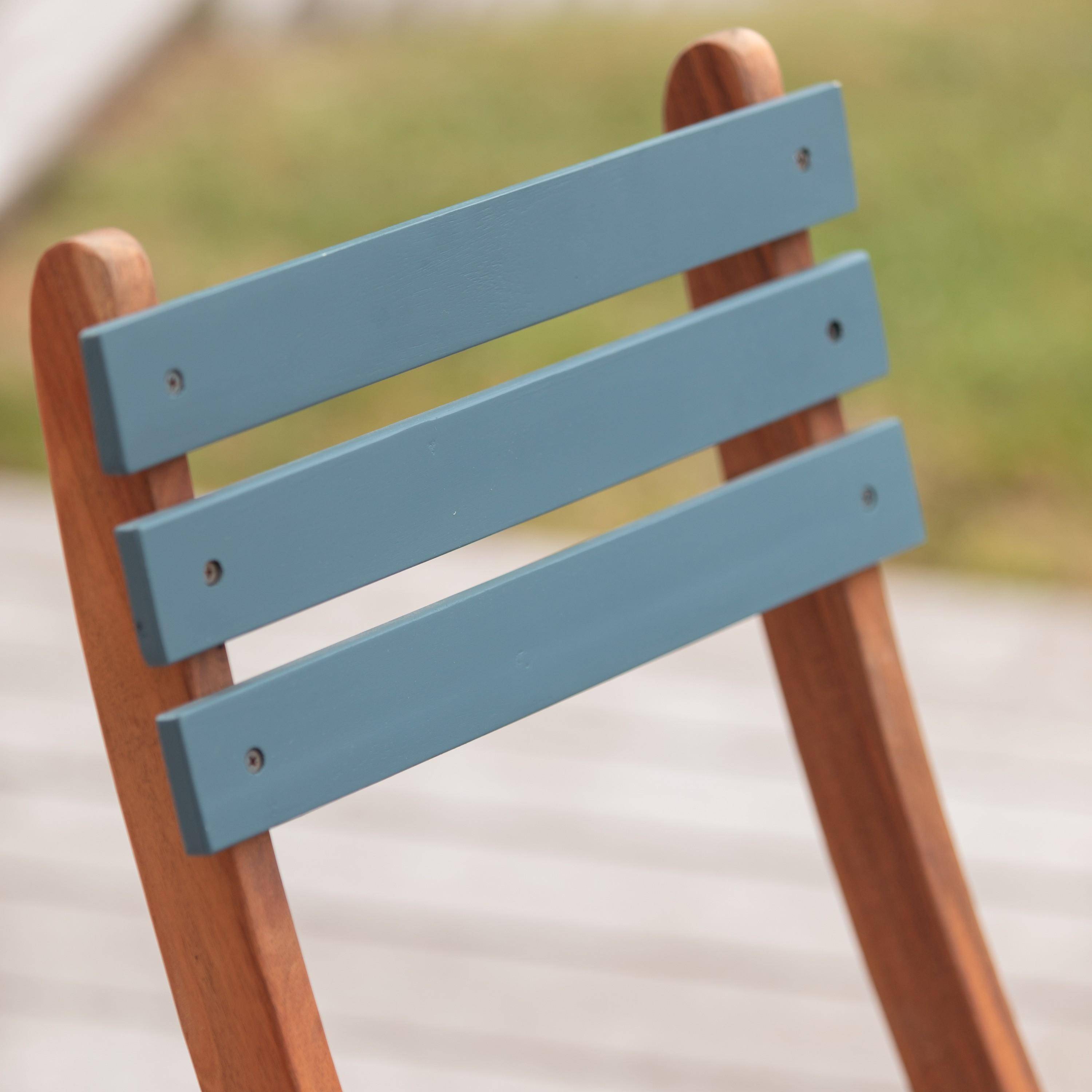 Conjunto de jardín de madera Bistro 60x60cm - Barcelona - azul grisáceo, mesa plegable cuadrada bicolor con 2 sillas plegables, acacia Photo3