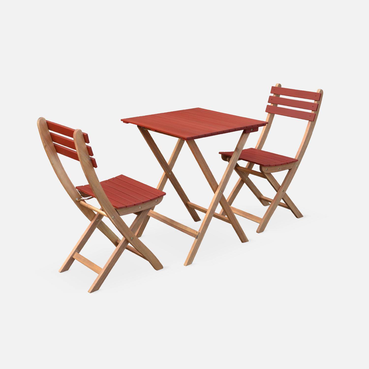 Conjunto de jardim de madeira Bistro 60x60cm - Barcelona - terracota, mesa dobrável bicolor quadrada com 2 cadeiras dobráveis, acácia Photo1
