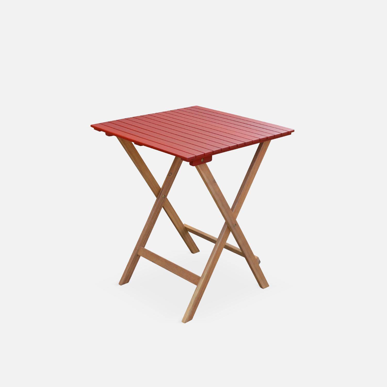 Conjunto de jardim de madeira Bistro 60x60cm - Barcelona - terracota, mesa dobrável bicolor quadrada com 2 cadeiras dobráveis, acácia Photo3