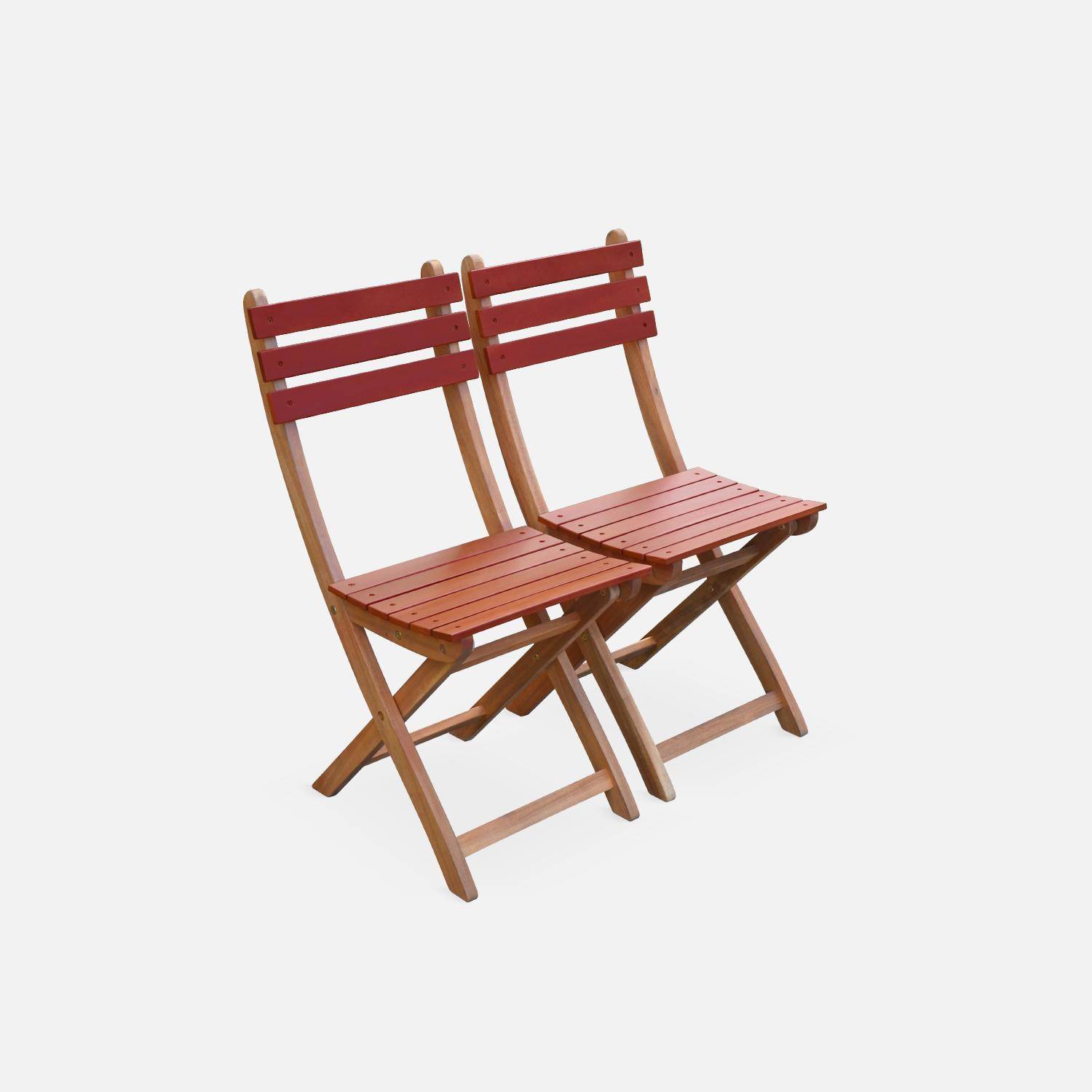 Conjunto de jardim de madeira Bistro 60x60cm - Barcelona - terracota, mesa dobrável bicolor quadrada com 2 cadeiras dobráveis, acácia Photo2