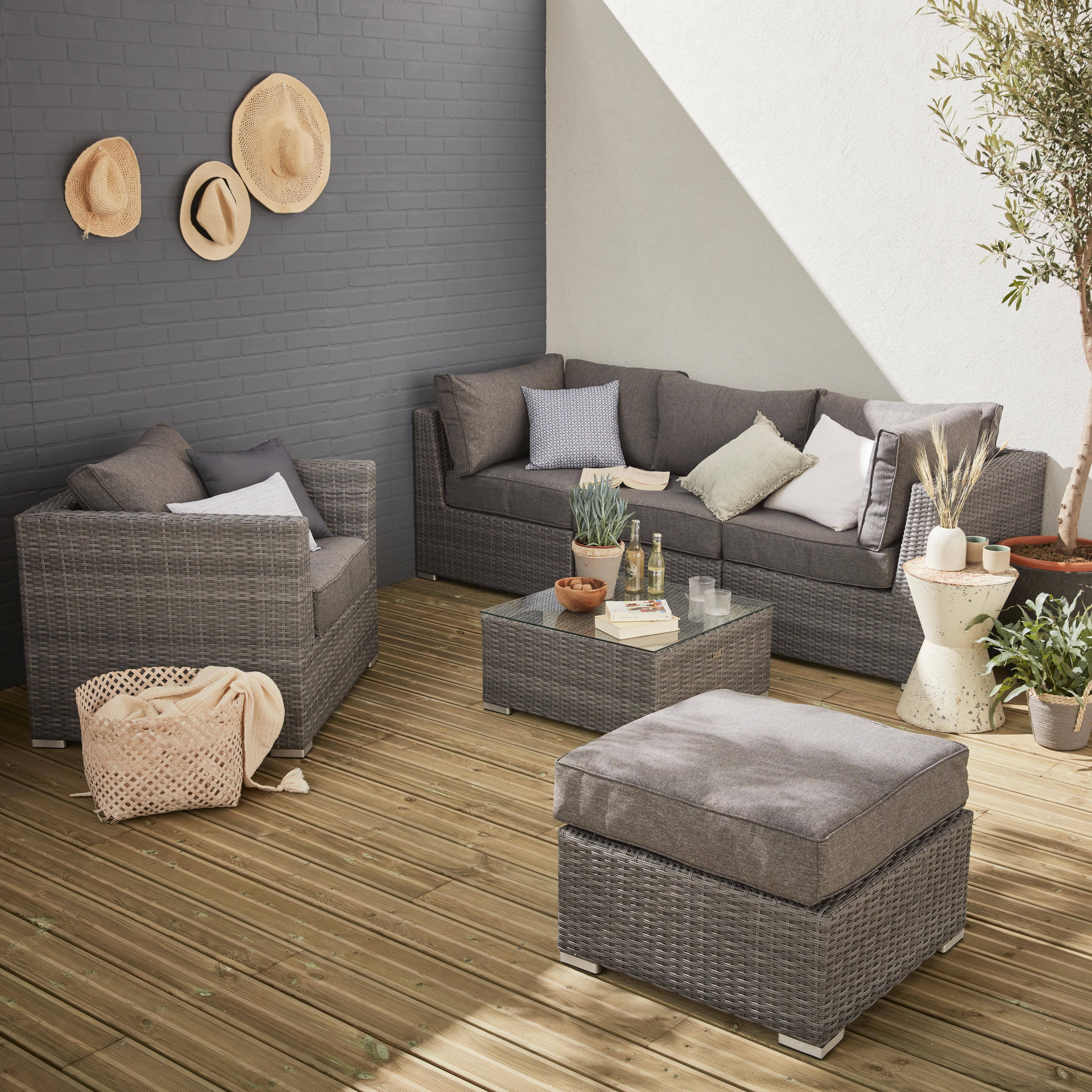 Muebles de jardín de resina trenzada redonda - VINCI - Cojines - 5 asientos, ajustable, ultra cómodo, de alta gama Photo1