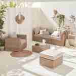 Salon de jardin Premium en résine tressée arrondie – VINCI – Résine naturelle style osier, coussins beiges – 5 places, haut de gamme Photo1