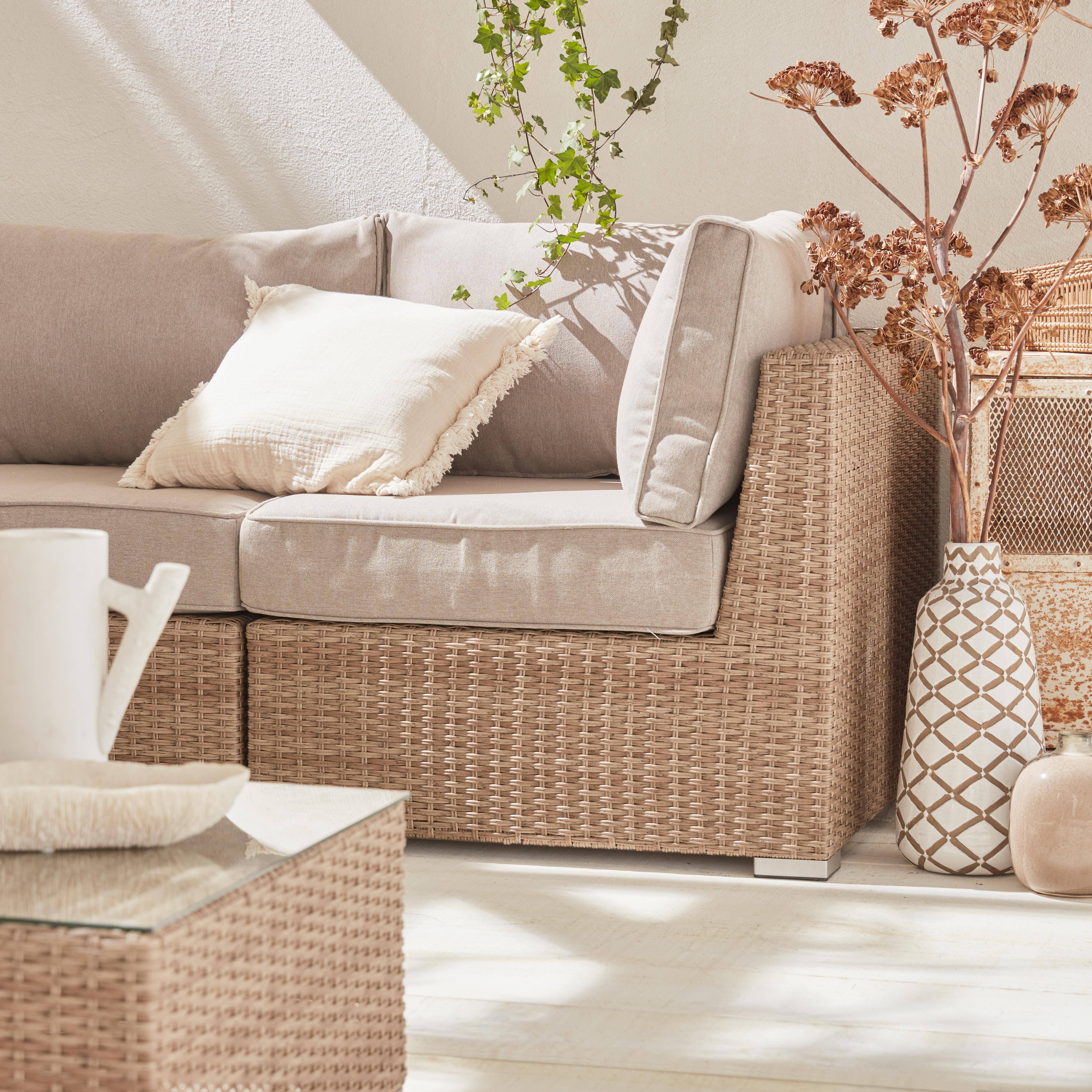 Premium loungeset rond gevlochten wicker – VINCI – Naturel, beige kussens, 5 plaatsen, high-end Photo2