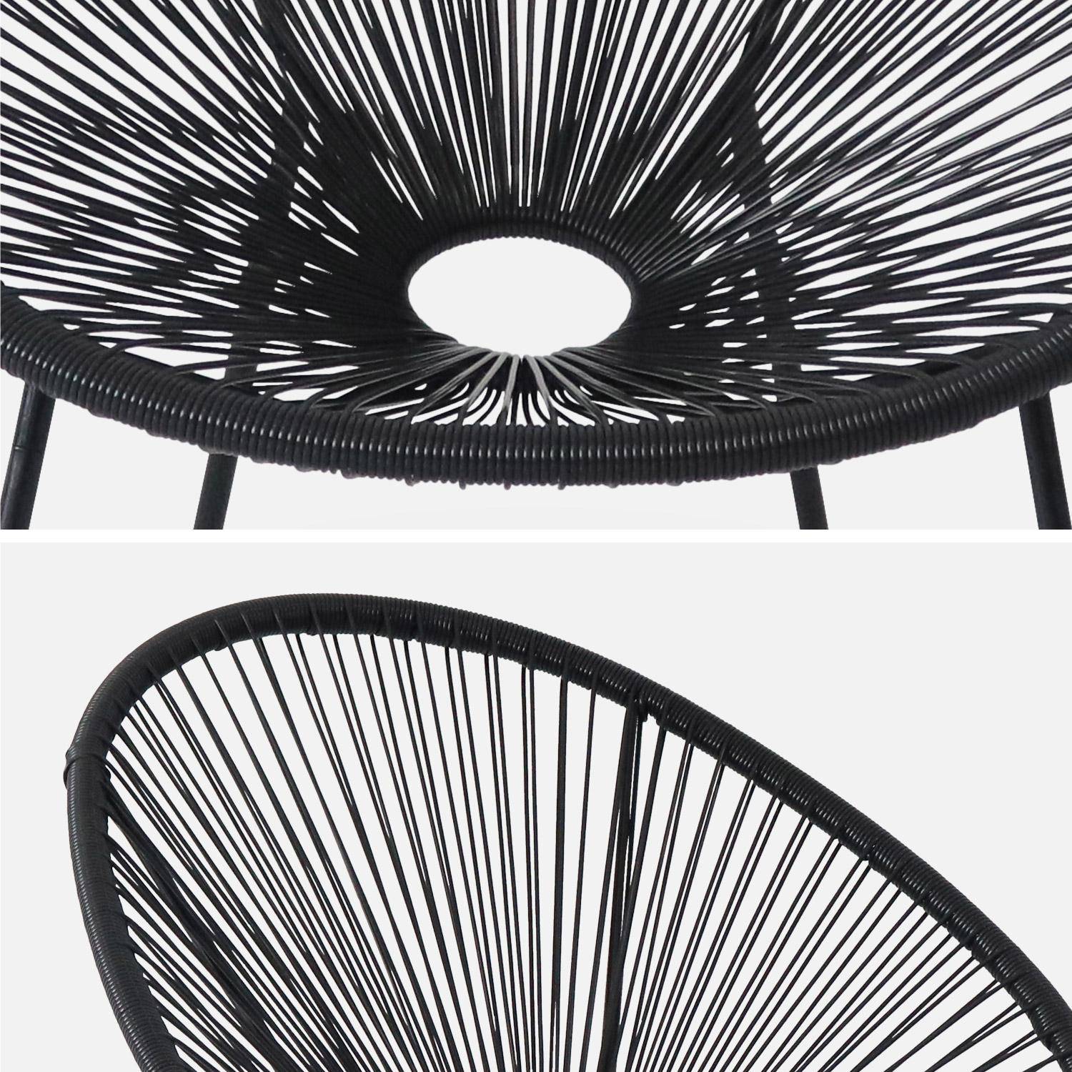 Lot de 2 fauteuils ACAPULCO forme d'oeuf avec table d'appoint - Noir - Fauteuils 4 pieds design rétro, avec table basse, cordage plastique, intérieur / extérieur Photo7