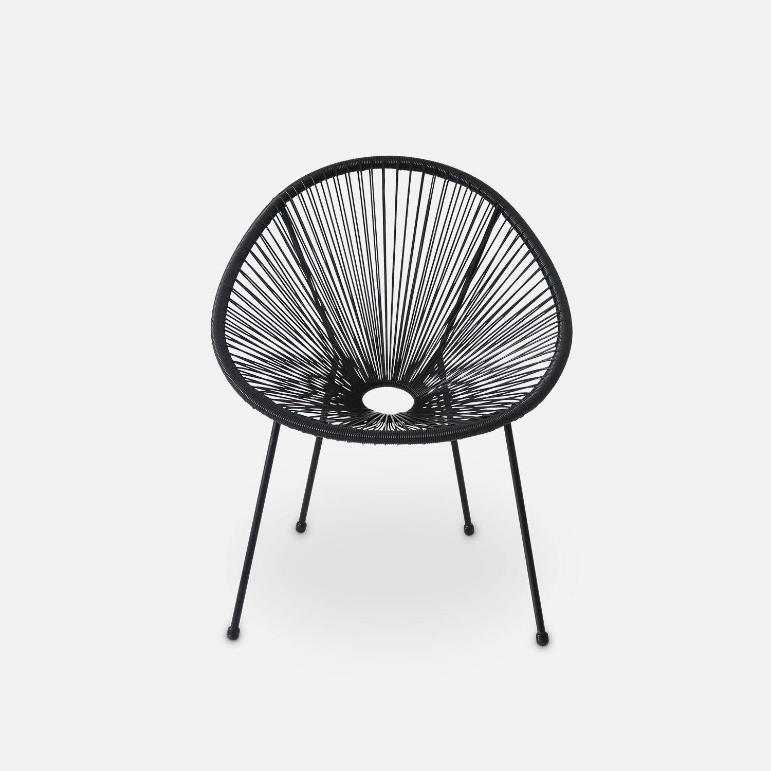 Set mit 2 eiförmigen ACAPULCO-Sesseln mit Beistelltisch - Schwarz - 4-beinige Sessel im Retro-Design, mit Couchtisch, Kunststoffschnur, innen / außen Photo4