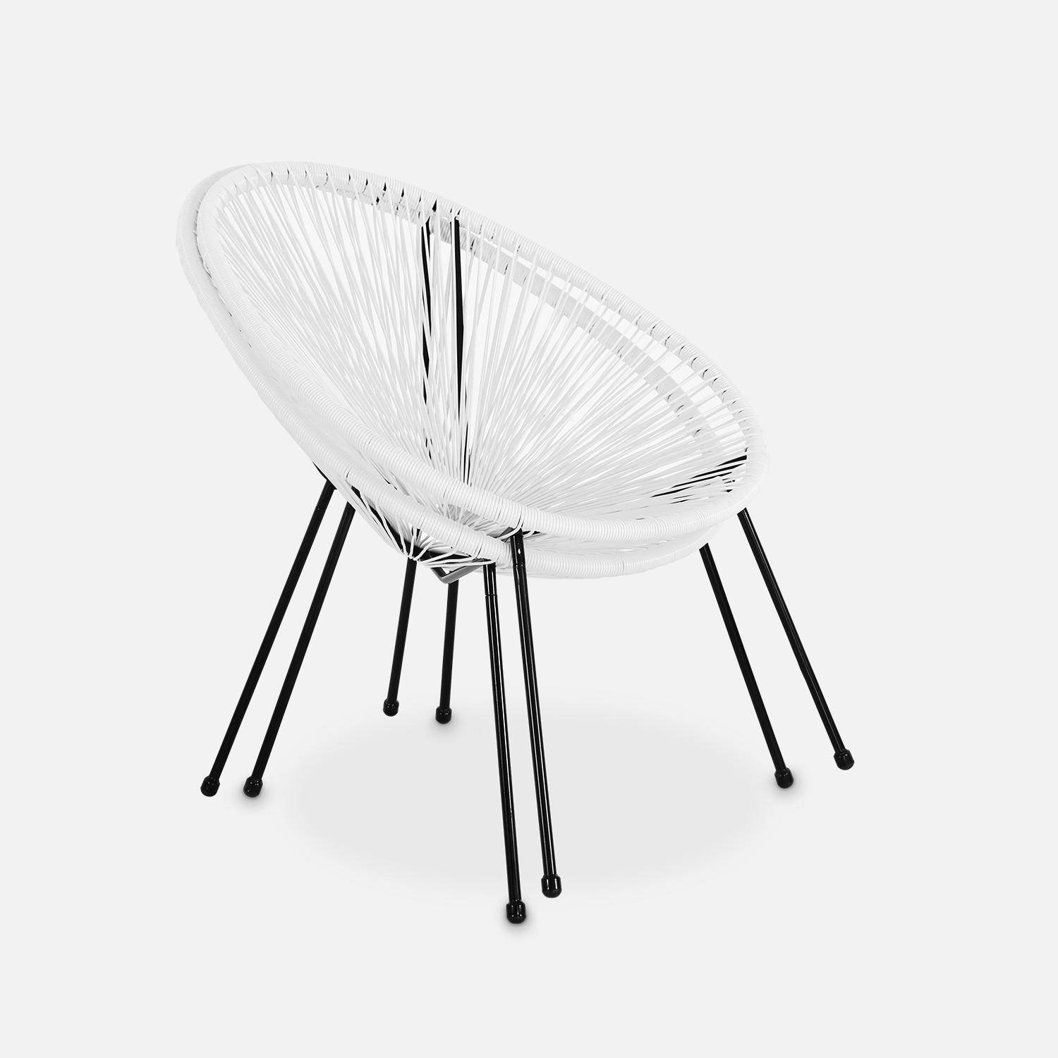 Set mit 2 eiförmigen ACAPULCO-Sesseln mit Beistelltisch - Weiß - 4-beinige Sessel im Retro-Design, mit Couchtisch, Kunststoffschnur, innen / außen Photo6