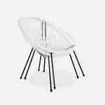 Lot de 2 fauteuils ACAPULCO forme d'oeuf avec table d'appoint - Blanc - Fauteuils 4 pieds design rétro, avec table basse, cordage plastique, intérieur / extérieur Photo6
