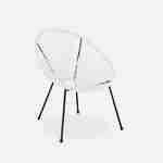 Lot de 2 fauteuils ACAPULCO forme d'oeuf avec table d'appoint - Blanc - Fauteuils 4 pieds design rétro, avec table basse, cordage plastique, intérieur / extérieur Photo3