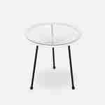 Lot de 2 fauteuils ACAPULCO forme d'oeuf avec table d'appoint - Blanc - Fauteuils 4 pieds design rétro, avec table basse, cordage plastique, intérieur / extérieur Photo5