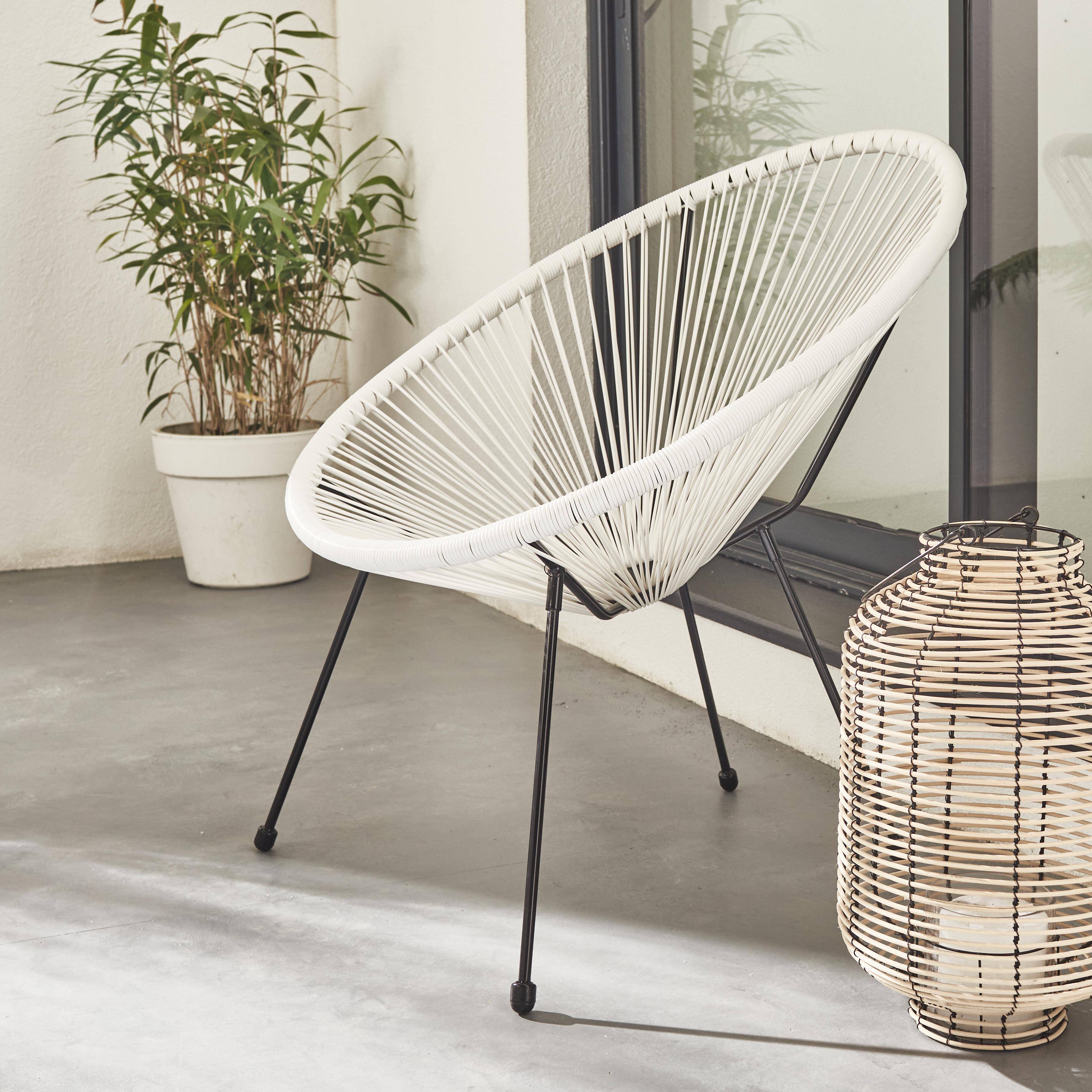 ACAPULCO stoel ei-vormig - Wit- Stoel 4 poten retro design, plastic koorden, binnen/buiten Photo1