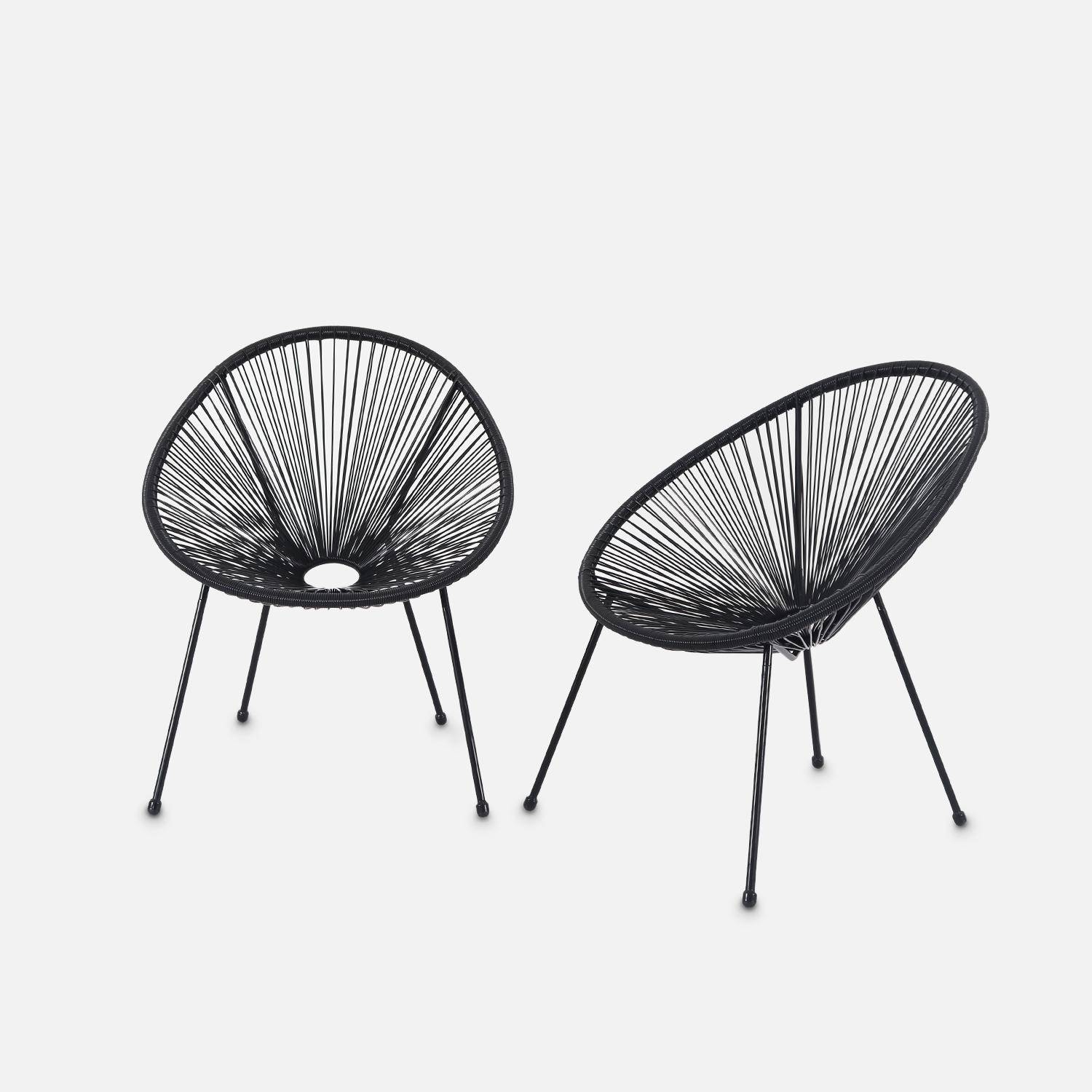 Set van 2 design stoelen ei-vormig - Acapulco Zwart  - Stoelen 4 poten retro design, plastic koorden, binnen/buiten Photo2