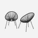 Set mit eierförmigen 2 Sesseln - Acapulco Schwarz - 4-beiniger Sessel im Retro-Design, Kunststoffschnur, innen / außen Photo2