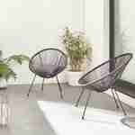 Lot de 2 fauteuils design Oeuf - Acapulco Noir - Fauteuils 4 pieds design rétro, cordage plastique, intérieur / extérieur Photo1