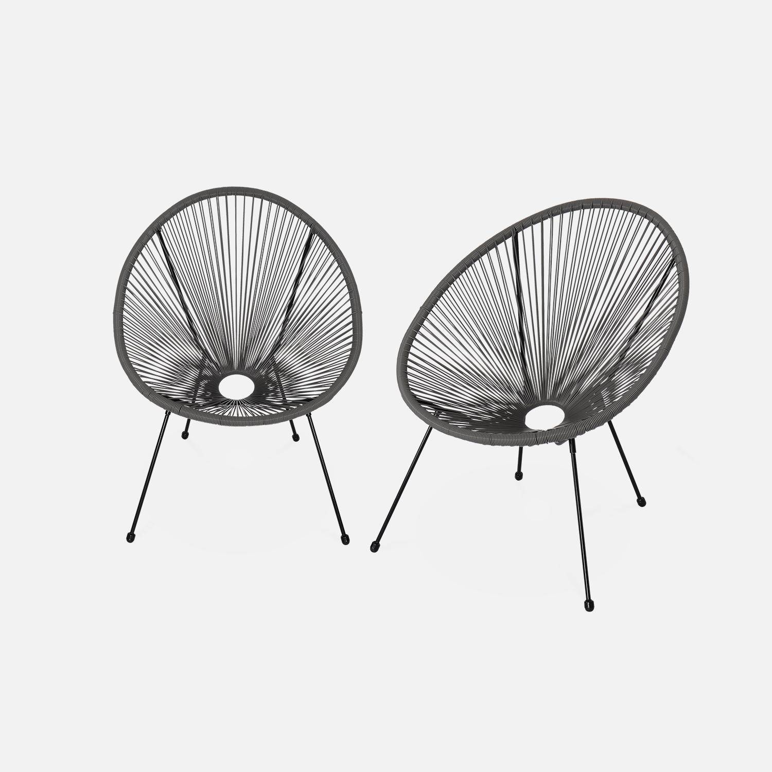 Set mit 2 eierförmigen Sesseln - Acapulco Taupe - 4-beiniger Sessel im Retro-Design, Kunststoffschnur, innen / außen Photo2