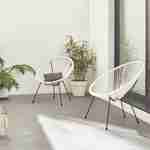 Set mit 2 eierförmigen Sesseln - Acapulco Weiß - 4-beiniger Sessel im Retro-Design, Kunststoffschnur, innen / außen Photo1