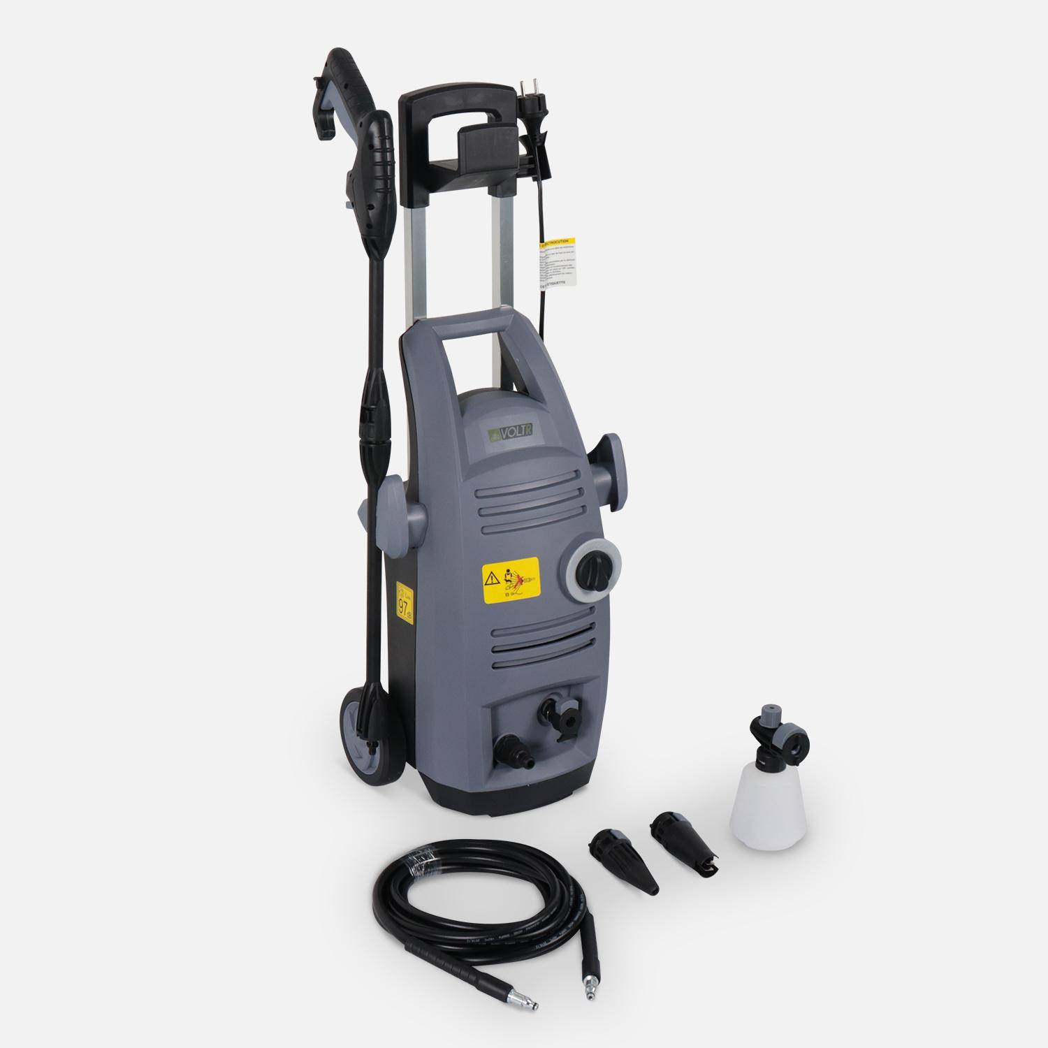 Limpiador de alta presión VOLTR 135 bar 1900W con kit de accesorios (boquilla de detergente, rotabuse, variable) con mango de rueda y Start-Stop automático Photo1