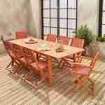 Salon de jardin en bois extensible - Almeria - table 180/240cm avec rallonge, 2 fauteuils et 6 chaises, en bois d'Eucalyptus FSC huilé et textilène terra cotta Photo1