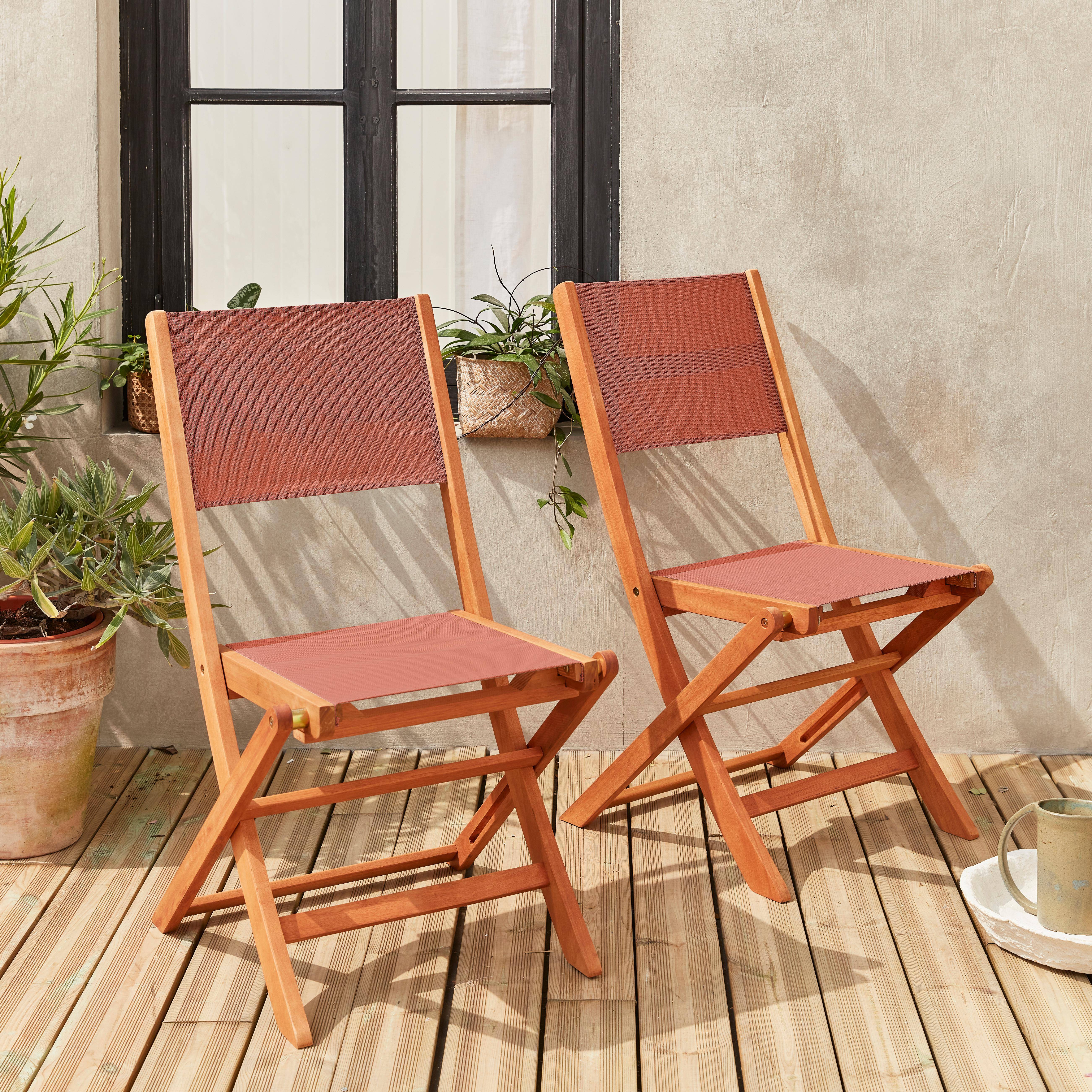 Chaises de jardin en bois et textilène - Almeria Terracotta - 2 chaises pliantes en bois d'Eucalyptus FSC huilé et textilène Photo1