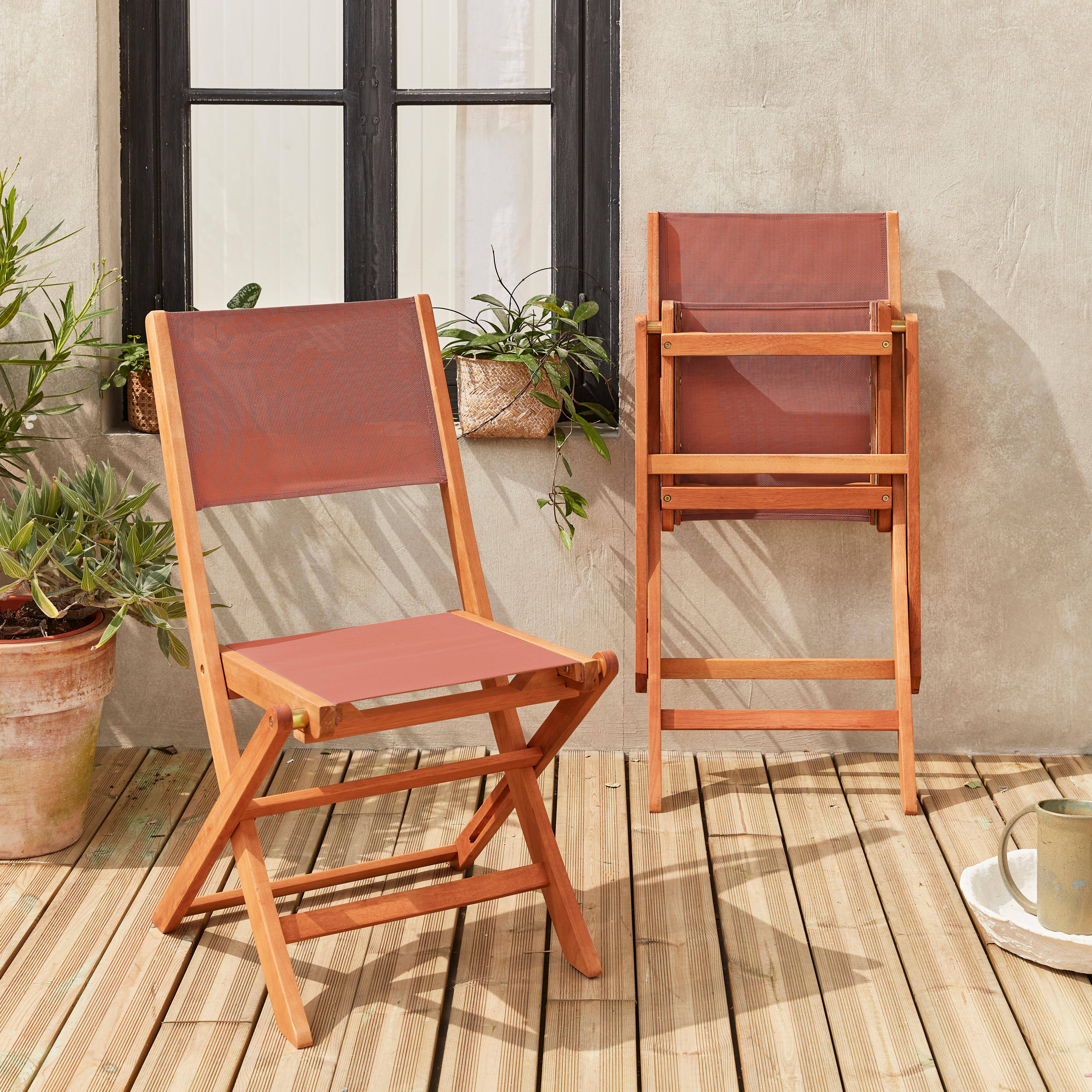 Gartenstühle aus Holz und Textilene - Almeria terrakotta - 2 Klappstühle aus geöltem FSC Eukalyptusholz und Textilene Photo2
