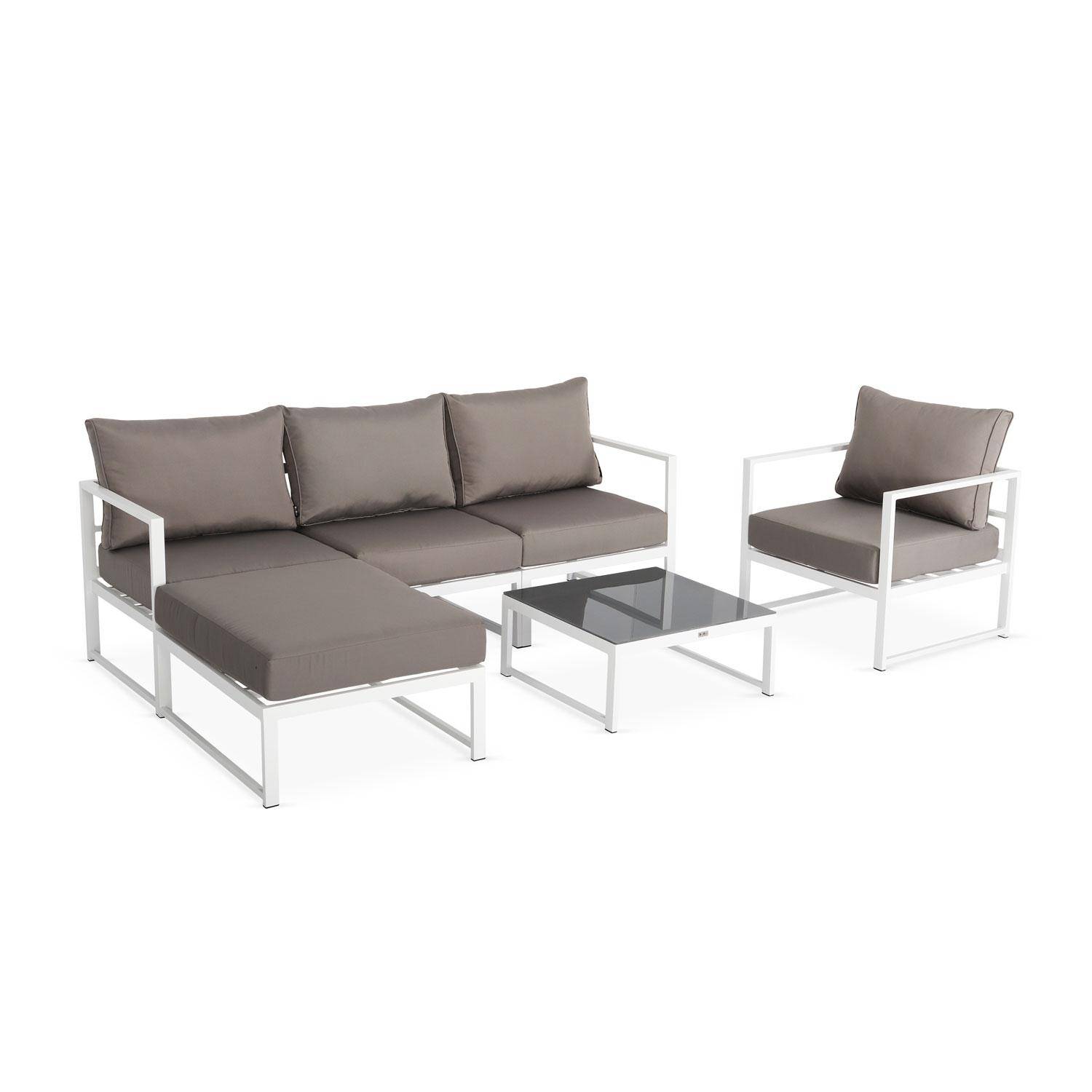 5 Sitze Gartengarnitur - Acatium - Weiß und Taupe, 6 Aluminiumelemente, dicke Kissen, Designstück und zusammenstellbar Photo2