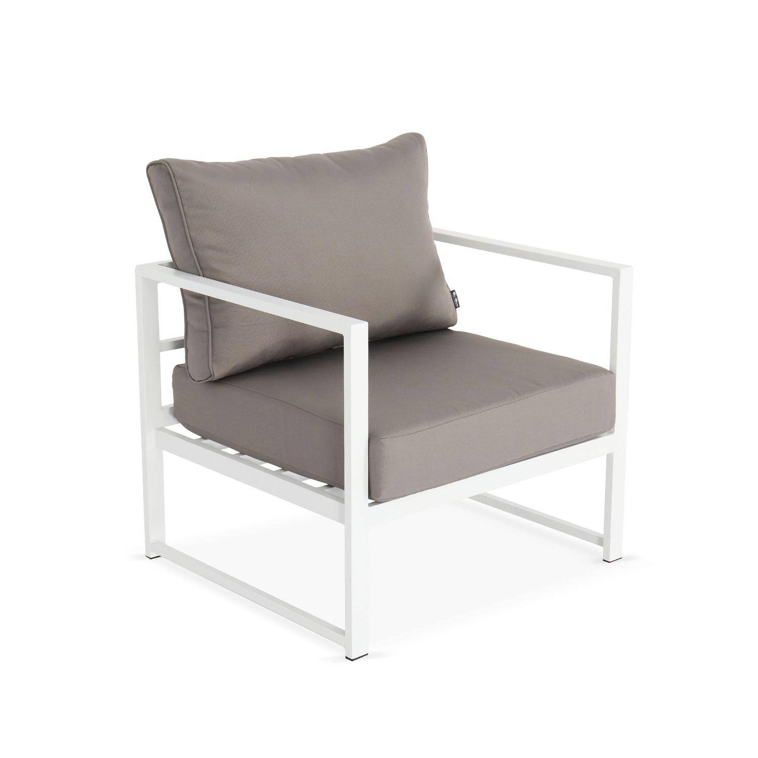 5 Sitze Gartengarnitur - Acatium - Weiß und Taupe, 6 Aluminiumelemente, dicke Kissen, Designstück und zusammenstellbar Photo3