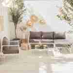 salon de jardin 5 places - Acatium - Blanc et Taupe, 6 éléments en aluminium, coussins épais, design et modulable Photo1