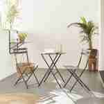Salon de jardin bistrot pliable - Emilia rond gris anthracite - Table Ø60cm avec deux chaises pliantes, acier thermolaqué Photo1