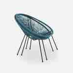 Set mit 2 eiförmigen ACAPULCO-Sesseln mit Beistelltisch - entenblau- 4-beinige Sessel im Retro-Design mit Couchtisch, Kunststoffschnur Photo6