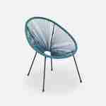 Lot de 2 fauteuils ACAPULCO forme d'oeuf avec table d'appoint - bleu canard - Fauteuils 4 pieds design rétro, avec table basse, cordage plastique Photo3