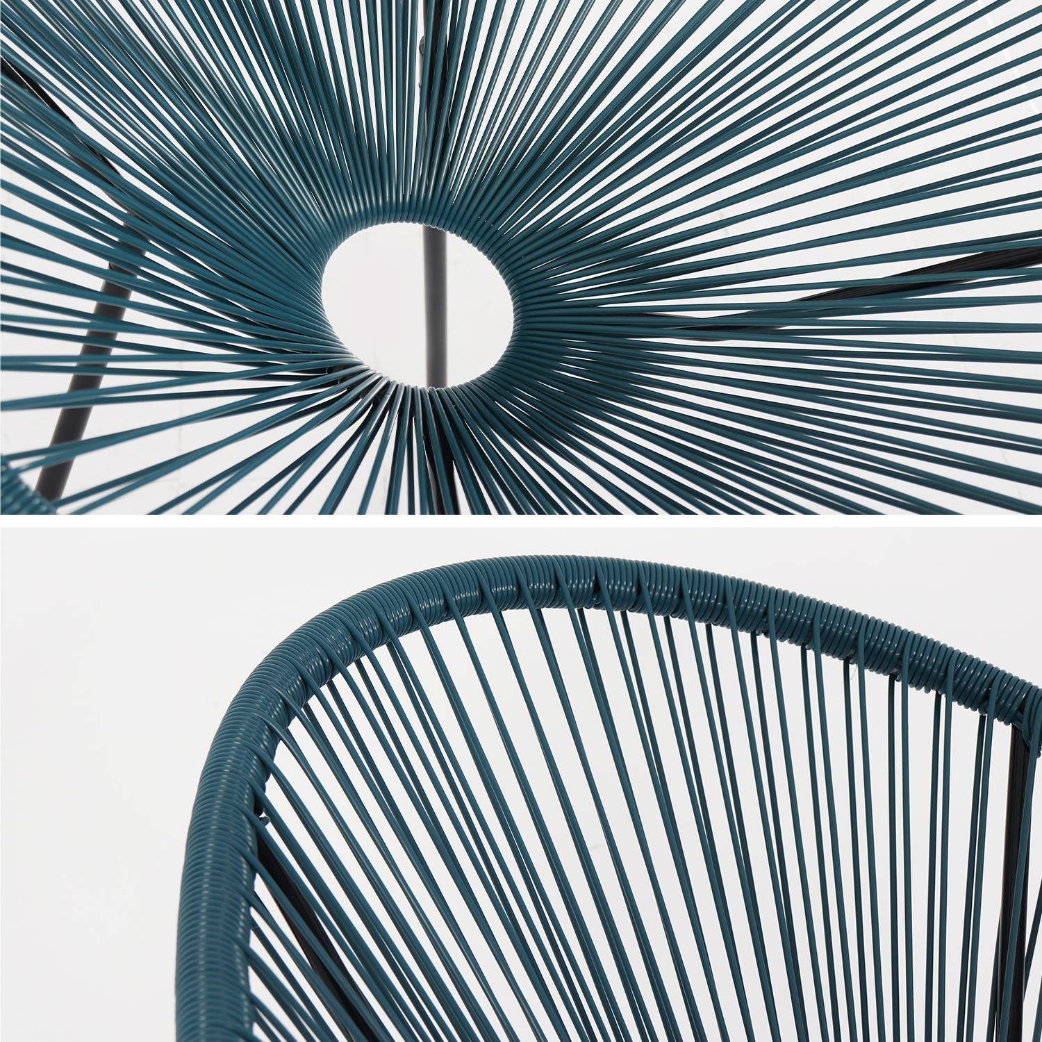 Lot de 2 fauteuils design Oeuf - Acapulco Bleu canard- Fauteuils 4 pieds design rétro, cordage plastique, intérieur / extérieur Photo7