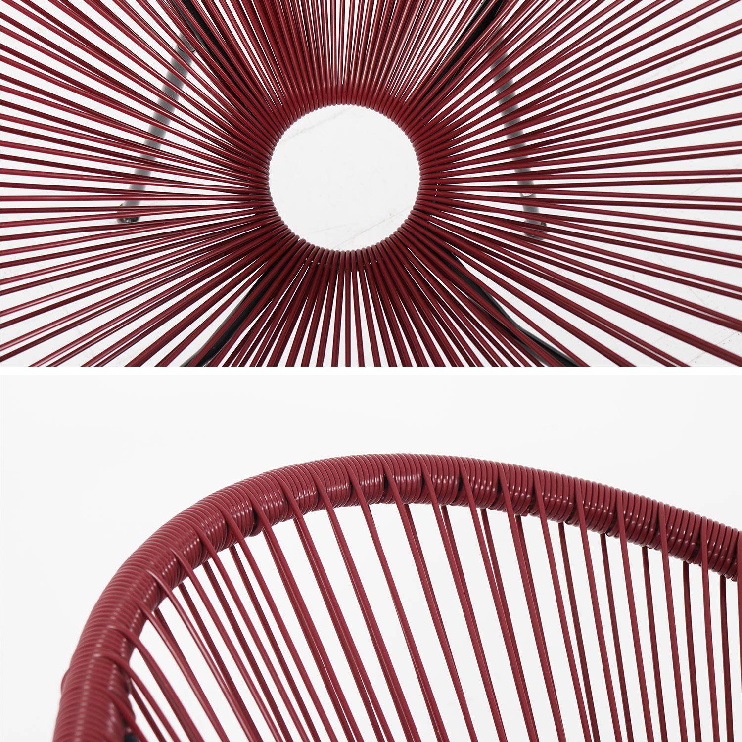 Lot de 2 fauteuils design Oeuf - Acapulco Bordeaux- Fauteuils 4 pieds design rétro, cordage plastique, intérieur / extérieur Photo7